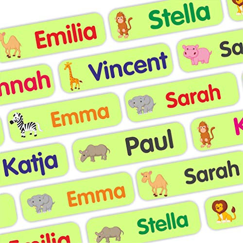 Indigos UG - Namensaufkleber Kinder Schule - 35–105 Sticker 35x10mm - Afrika hellgrün - Kindergarten - mit Wunschtext personalisierbar - wasserfeste Wäscheetiketten selbstklebend