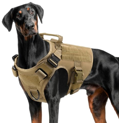 FEimaX Taktisches Hundegeschirr mit Griff Militär Netz Arbeits Taktische Hundegeschirrweste Brustgeschirr für Große Hunde Kein Zug Verstellbare Weste für Spaziergänge Training (Braun, M)