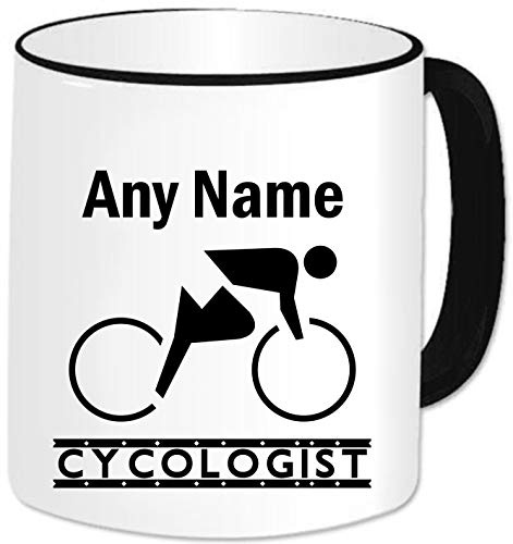Cyclist Gifts for Men Women- Personalised Cycologist Cycling Mug Coffee Tea Cup with Name - Novelty Birthday Christmas Funny Work Gifts Idea (Standard Black Handle 11oz)