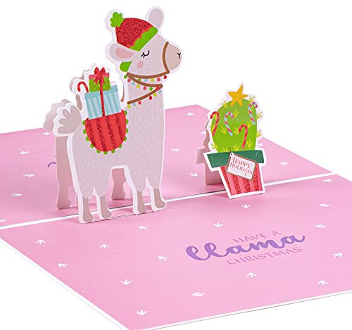 Holijolly Pop Up Weihnachtskarte - 3D Popup Kaktus-Karte, Lama-Karte, Zuckerstange-Karte - 15x20cm Card