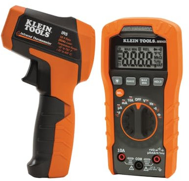 Klein Tools 80063 Multimeter and IR Thermometer 2-Piece Electrical and Temperature Test Kit with Test Leads, Thermocouple, Pouch, Batteries