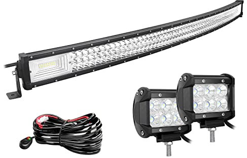 Willpower 50 Zoll 127CM 648W Led Arbeitsscheinwerfer Bar Gebogen + 2pcs 4 Zoll Led Scheinwerfer + Kabelbaum 12V 24V LED Bar für Offroad Auto Traktor Zusatzscheinwerfer Rückfahrscheinwerfer Lightbar