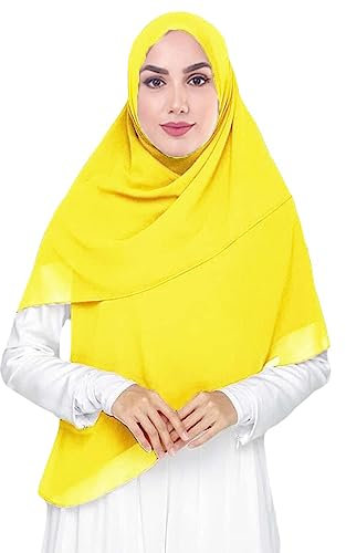 Lina & Lily Premium Chiffon Damen Muslim Hijab Kopftuch Schal Quadrat 145 x 145cm (Gelb)