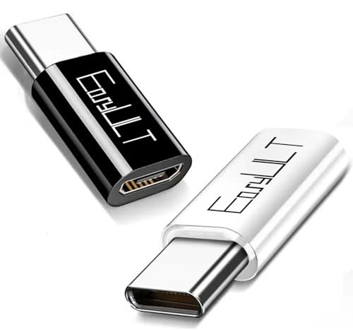 EasyULT USB C to Micro USB Adapter 2 Pack, USB Type C (Male) to Micro USB (Female), Type C to Micro USB Converter, Compatible with Galaxy S10 + / S9, MacBook, Huawei P10 Plus and More(Black + White)