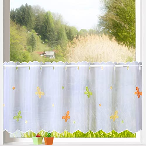 heimtexland ® Scheibengardine Voile Stickerei Schmetterling Deko Gardine Transparent Bunt Bestickt Fensterdekoration Bistrogardine Butterfly Typ820 HxB 45 x 158 cm
