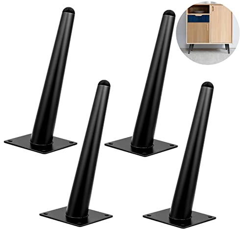 Furniture Legs, 15cm Oblique Metal Table Legs Black Tapered Modern Sofa Legs Set of 4 Mid Century Heavy Duty Steel Cabinet Bed Legs Support Replacement for Coffee Table Desk Dresser DIY Furniture Feet