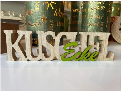 Deko Schriftzug KuschelEcke 29 x 8 cm Natur Grün | 19133 - Holz Dekoration