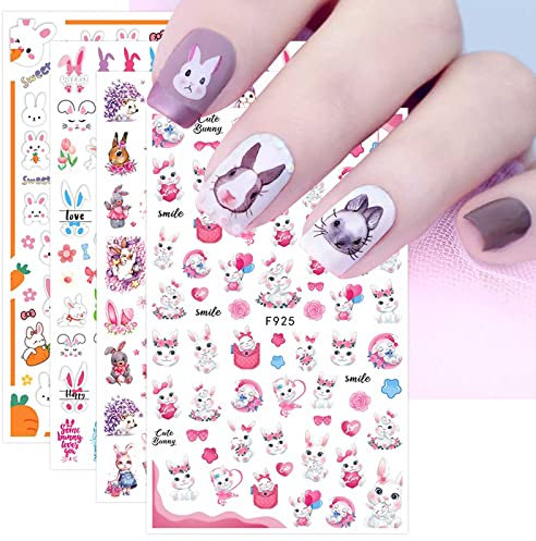 JMEOWIO Nagelsticker Ostern 8 Blatt Nail Art Sticker Selbstklebend Nagelaufkleber süßer Hase Karotten Dekoration Nageldesign Zubehör