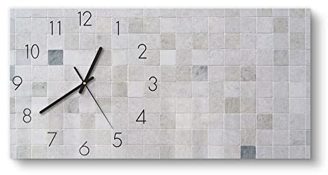 DEQORI Glasuhr | vertikal 60x30 cm | Motiv Fliesenwand aus Keramik | große XXL Design Uhr aus Glas | leise Wanduhr für Wohnzimmer & Küche | Moderne Hingucker Uhr für die Wand