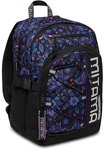 Mitama Zaino Scuola - #BDBF PAISLEY, Nero - Zaino Triplo Scomparto Impermeabile - Tasca Porta Borraccia - Porta USB Integrata - Larghezza Regolabile- Zaino Scuola Ragazzi, Zaino Scuola Media, Liceo