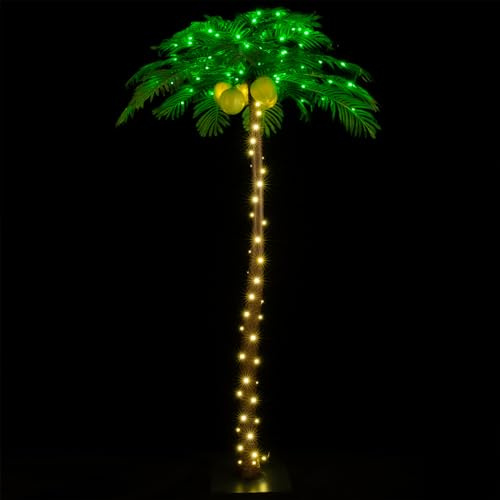 Tybeeu Palma illuminata da 2,1 m con noci di cocco fluorescenti, dimmerabile, certificata UL, impermeabile, ideale per interni ed esterni
