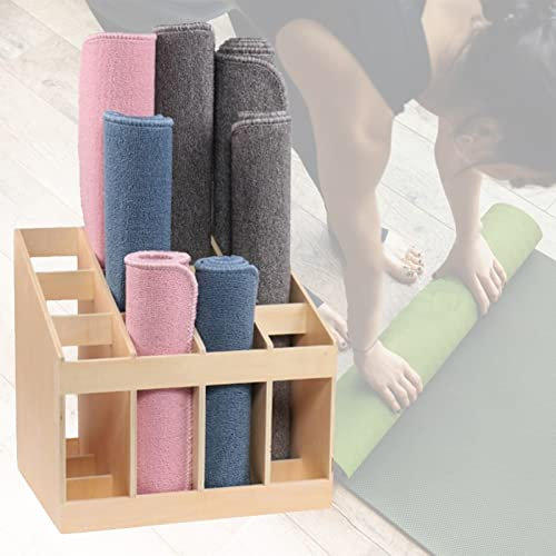 AAKOMA 12 Gitter-Boden-Yogamatten-Regal Aus Holz, Großer Heim-Fitnessraum-Aufbewahrung Für Schaumstoffrollen/Yoga-Matte/Sport-Schweißhandtuchhalter, Schule, Büro, Studio