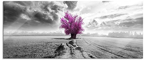 Pixxprint Glasbild Panorama, Wandbild aus Echtglas, aufregend pinkes Feld, 120x50 cm, inkl. Aufhängung und Abstandshalter