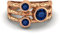 MOONEYE 0,70 Ctw-Runde Blauer Saphir Ring mit geteiltem Schaft, gehämmertes geteiltes Band, 925er-Sterlingsilber, Trio-Stein-Ring Roségold Vermeil, 60