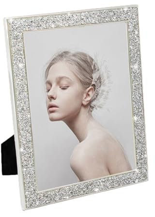 Katolang Bilderrahmen Glänzender Rand aus Metall Fotorahmen für Wand oder Tischplatte Display Luxus Glitzer Wandmontage Display Bildschutz Rahmen Silber 17,8 cm