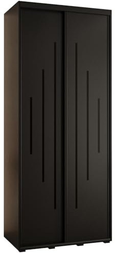 MEBLE KRYSPOL Davos 12 110 Schrank mit Zwei Schiebetüren für Schlafzimmer - Moderner Aufbewahrungsschrank mit Kleiderstange und Regalen - 235,2x110x60 cm - Schwarz Schwarz Schwarz