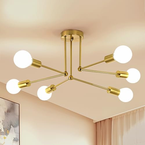 Goeco Deckenleuchte Vintage Industrielle, Ø 70CM 6 Flammig Gold Deckenlampe Retro, E27 Fassung, Metall Kronleuchter Pendelleuchten für Schlafzimmer Wohnzimmer Küche