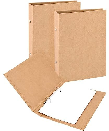 Juwacoo 2 Stück A5 Ringbuch Ordner, Kraftpapier-Einband din A5 Ringordner Kraftpapier mit 2 Ringen, Nachfüllbar Ordner für Schule, Büro 23,5 x 17,6 cm