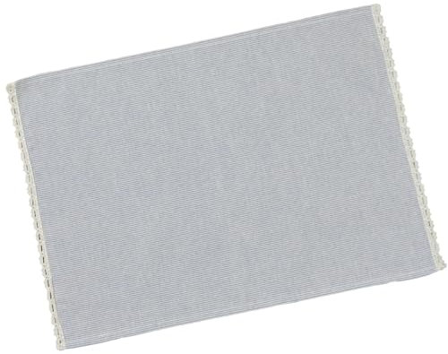 Tischset Landhaus feine Streifen blau und Spitze - Platzdeckchen ULRIKE Esstisch Deko 34 x 48 cm moderner Landhausstil - Waschbare Baumwolle-Leinen Tischuntersetzer als Tischdeko für Party & Feiern