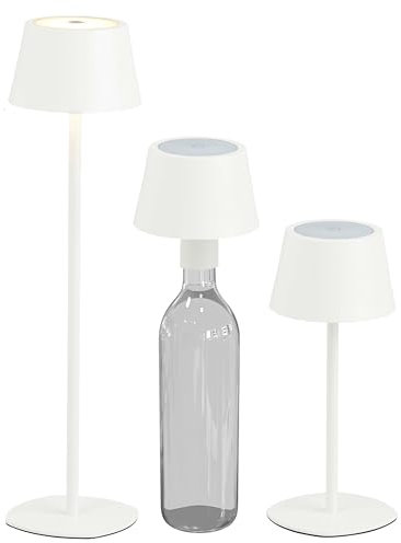 Northpoint 3in1 LED Tischlampe Flaschenleuchte max. 45cm hoch mit 3000mAh Akku 200lm warmweißes Licht (3000K) stufenlos dimmbar für Innen und Außen (Weiß)