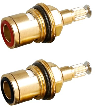 GLADFRESIT 2PCS Ceramic Tap Cartridge Replacement, Solid Brass Tap Glands Seals Repair Kit with Screws 1/4 Turn Tap Cartridge, Tap Valve for Shower Bathroom(Red&Blue)
