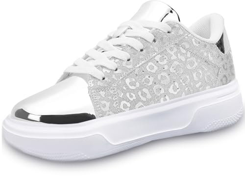 Uincin Damen Glitzer Strass Sneakers Sparkly Pailletten Bling Tennis Schuhe Elegante Braut Hochzeit Schuhe Ultra Leicht Bequem Schnüren Mode Casual Sneakers, silber, 37 EU