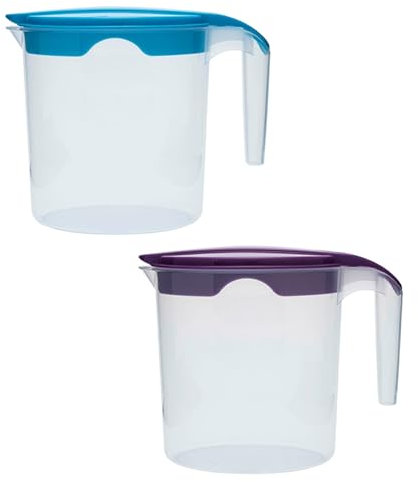 1 Liter Plastic Water Jug with Lid Milk Juices Drinks Fridge Jug Ideal for Everyday Use Indoor Outdoor Party (Blue & Purpel)