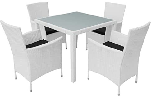 KTHLBRH 5-TLG. Garten-Essgruppe Poly Rattan Cremeweiß Terrassenmöbel-Sets Outdoor-Möbel-Sets Gartenmöbel-Sets für Gärten, Terrassen und Balkone