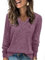Aokosor V Neck Jumpers for Women UK- Ladies Basic Lightweight Jumpers Women Long Sleeve Tops for Leggings Tunic Purple Size 10-12