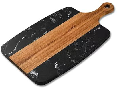 Tablas de Cortar de Mármol de Madera, Tablas de Servicio de Frutas de Filete Con Manijas, Pan, Queso, Para Cocina, Restaurante (Negro, 008-35)
