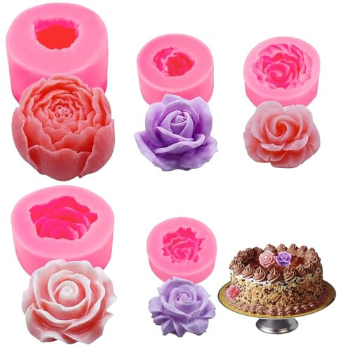 YIZWINS 5 Pièces Moule Silicone Fleur 3D en Forme de Rose - Pour Fabrication de Savon, Bougies, Gâteaux, Bonbons - Moule Fondant