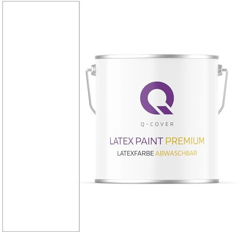 Q-COVER Latexfarbe Abwaschbar 5L (ca.35m2) Schneeweiß Farbton Innenfarbe Wandfarbe Deckenfarbe Klasse 2 Mattfarbe Für Allergiker Scheuerfest Geruchlos Frei Von Voc