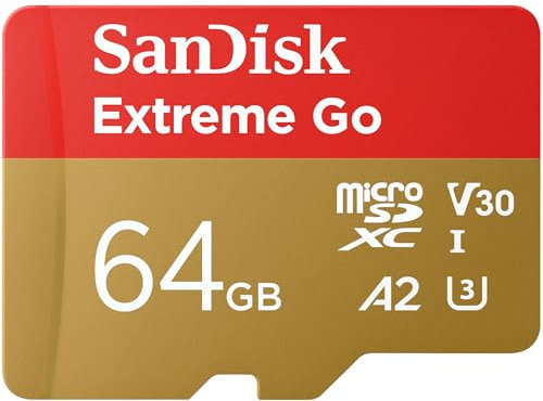 SanDisk 64 Go Extreme Go Carte MicroSDXC + Adaptateur SD (pour Android Smartphone, Tablette, Action Cams, Drones, UHS-I, jusqu'à 200 MB/s, 5K, 4K UHD, Rescue Pro Deluxe, V30, Class 10, U3) pour Amazon