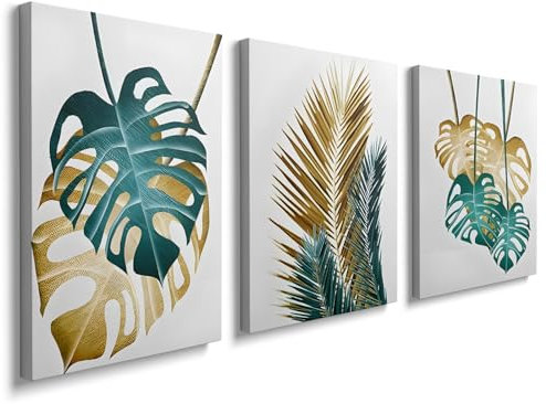 prinfantasy Abstract Botanical Wall Decor Poster - Minimalist Tropic Green Flower Wall Poster for Bedroom Living Room Decor 12x16 in Framed Set of 3 YH1002