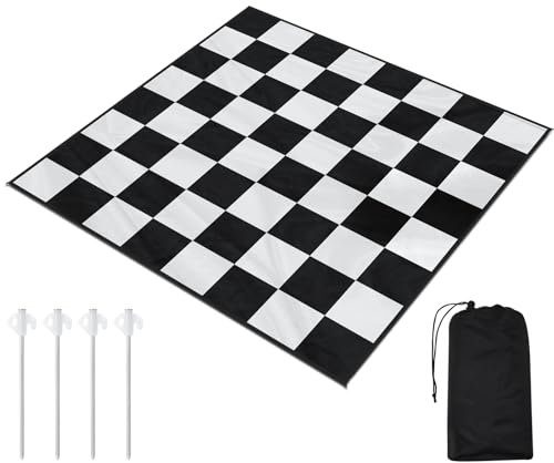 Yuxung 9x9ft Giant Chess Game Mat Nylon Board Mat for Outdoor with 4 Ground Nails and Storage Bag, Compatible with 25 37 49 Inch Giant Chess Sets and 10 Inch Large Checkers, Checker Not Included