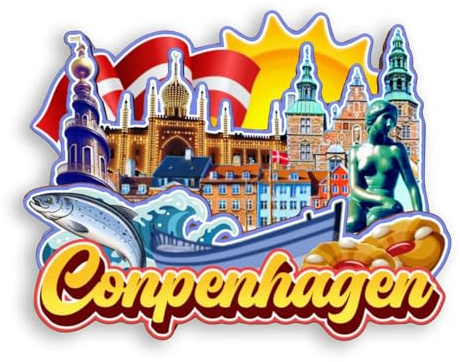 Quwsne Kühlschrankmagnet Kopenhagen Dänemark Kühlschrankmagnet Stadt Reise Souvenirs Touristengeschenke 3D klassische Sehenswürdigkeiten handgefertigt Handwerk Heimdekoration -2066