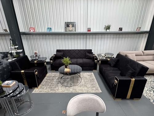 Stella Furniture Lion 3 Seater Sofa Bed with Storage for Living Room - Convertible Three Seater Sofas & Couches with Cushions - Free Assembly & Delivery (3 Seater, Black/Gold)