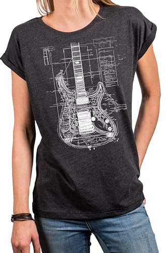 MAKAYA Damenshirt mit Gitarre Shirt mit Gitarrenmotiv Gitarren Top