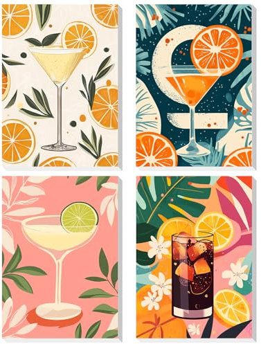 DOMROM Malen Nach Zahlen Erwachsene, 4 Stück Malen Nach Zahlen mit Rahmen Sommergetränk, Paint By Numbers Adults DIY Handgemalt Acrylic Öl Leinwand Rahmen Gemälde Set für Home Wand Dekor(20x30cm)