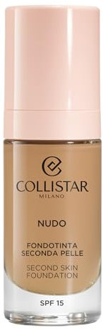 Collistar Nude Second Skin Foundation, Lang anhaltend, Leichte modulare Deckkraft, Wasserdicht, Strahlende Haut, Leuchtendes Finish, SPF 15, 3g Naturale Dorato, 30 ml