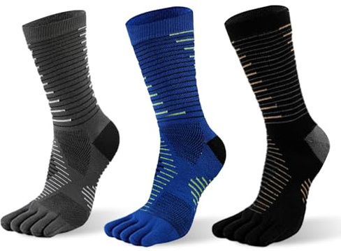 Okdance Mid-length Running Toe Socks Men Coolmax Material Quick Drying Toe Separator Socks for Trail Running Marathon Hiking (UK, Alpha, L, Regular, Regular, 3, Grey/Blue/Black)
