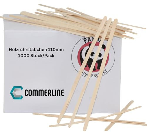 Commerline Einweg Kaffeestäbchen - 1000 Stk. - 11 cm Holz Rührstäbchen, Holzrührstäbe für Heiße & Kalte Getränke, Stäbchen zum Mischen von Kaffee, Einweg-Mixer für Kaffee und Coctails