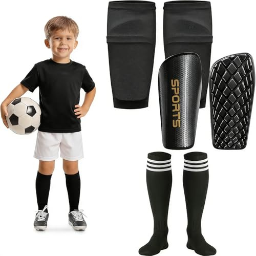 Schienbeinschoner Kinder Fussball, mit Schienbeinärmeln & Fußballsocken für Jungen & Mädchen im Alter von 3–8,8–10,10–12,12-16 Jungen & Mädchen
