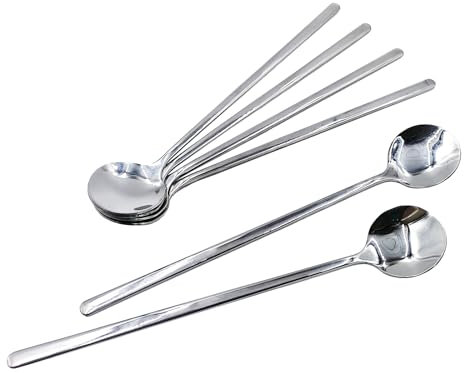 ZYDYRX 6 Piezas Cuchara Mezcladora Mango Largo Pequeña Acero Inoxidable Redonda Pequeña Plata Cuchara Postre Hielo Mango Largo 17 cm para Postre Café Catering