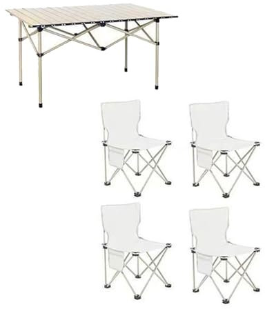 JFUNANQH Klappbarer Campingtisch und Stühle, 4er-Set, tragbarer, Leichter Picknicktisch mit Tragetasche und aufrollbarer Aluminium-Tischplatte, für den Innen- und Außenbereich