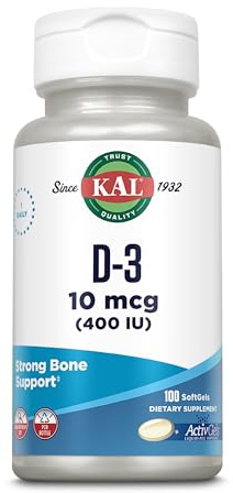 KAL Vitamin D3 | 400 i.E. | 100 Weichkapseln | 1000 i.E. ActivMelt™| glutenfrei | ohne Gentechnik | laborgeprüft | Nahrungsergänzungsmittel mit Vitamin D 3 | normale Funktion des Immunsystems