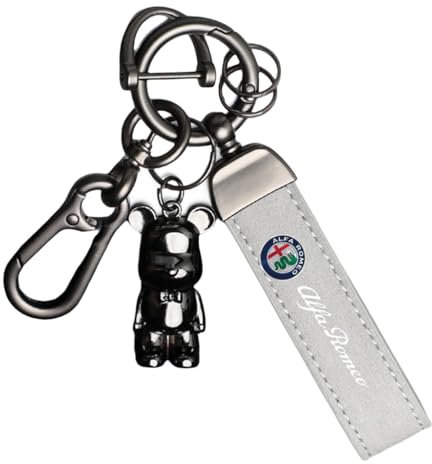 WSADRFXS Schlüsselanhänger für Alfa Romeo New Giulia GTA,Schlüsselanhänger Schlüsselanhänger Leder mit Logo Auto Schlüsselanhänger,Grey