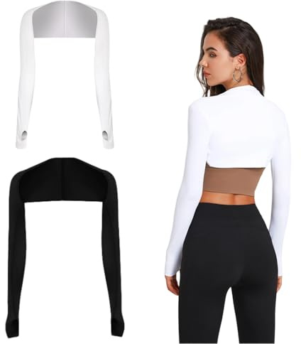 2 Pcs Manchons de Bras de Protection,Refroidissement Châle Manches,manches soleil avec trou pour doigt pour femme, golf, randonnée, conduite (noir, blanc)