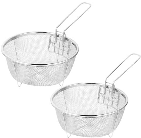 CIYODO 2 Piezas Cestillo de Freír Inoxidable Cestillo Escurridor Multifuncional Freír Papas Fritas y Cocina y Freidoras