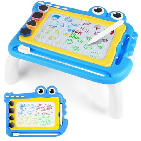 OFFCUP Magnetische Maltafel Kinder Zaubertafel ab 3 Jahr Bunt Magnetische Zeichenbrett Lernspielzeug mit Stempel Spielzeug Geschenk für Kinder ab 3 Jahre Mädchen Jungen - Blau Krokodil